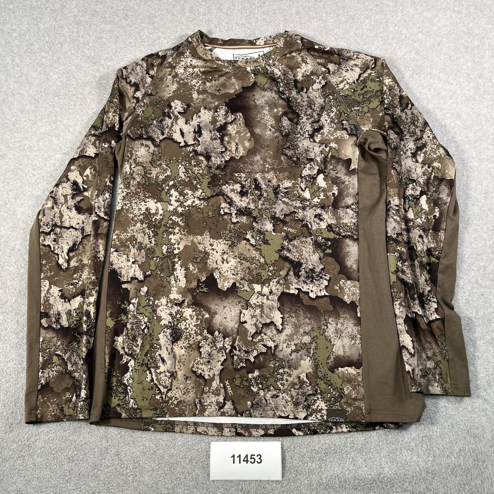 TEKARI Mens Camo Performance Long Sleeve Shirt Hunting Base Layer Green Tan L